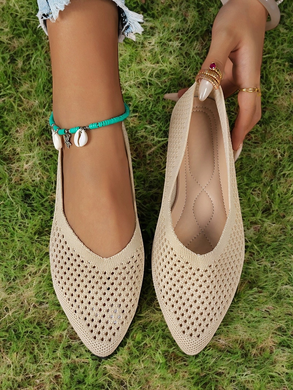 Women's Beige Slip-On Fly-knit Flats with Breathable Mesh Design, Lightweight Sole, and Comfortable Fit for Casual Summer Wear and Daily Outfits 2025 - $19.99 –P1