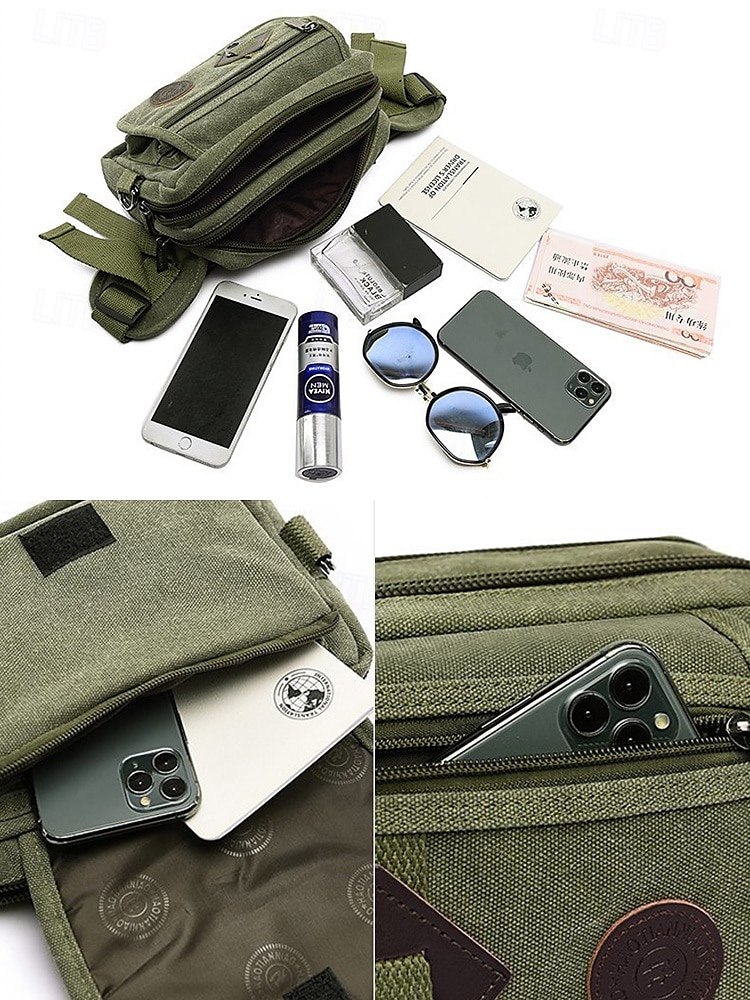 pánská odolná plátěná crossbody kabelka s více kapsami – ležérní outdoorová taška přes rameno pro cestování, turistiku a každodenní použití černá armádní zelená hnědá 2025 - $14.99 –P4