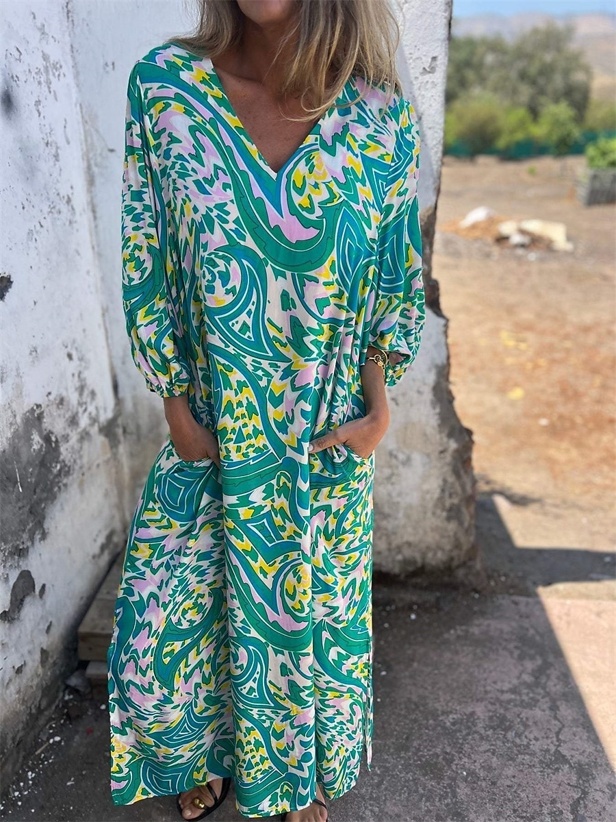 Női Maxiruha hétköznapi ruha Boho elegáns ruhák Boho ruha Csehország aranyos stílus Stílusos Lámpás hüvely Vakáció Napi Randi Laza öltözet Grafika Féhosszú V-alakú Arcpír rózsaszín Lóhere Nyár Tavasz 2025 - $28.99 –P4