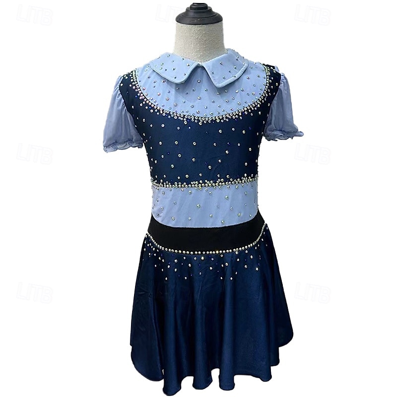 konståkning klänning kvinnors flickor skridskoåkning klänning rosa lapptäcke tumhål spandex stretchig träning träning professionell skridsko kläder handgjorda kristall / strass långärmad 2025 - $215.59 –P1