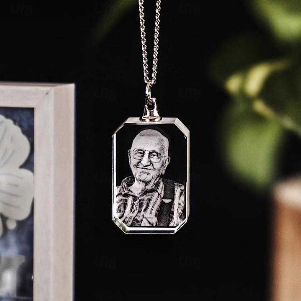 Personalizovaný krystalový pamětní náhrdelník s fotografií Vlastní 2D obrázek laserem vygravírovaným srdcem a obdélníkem  Svatební dárek Nejlepší nápad na dárek Šperky pro manželku nebo přítelkyni 2025 - $23.99 –P4
