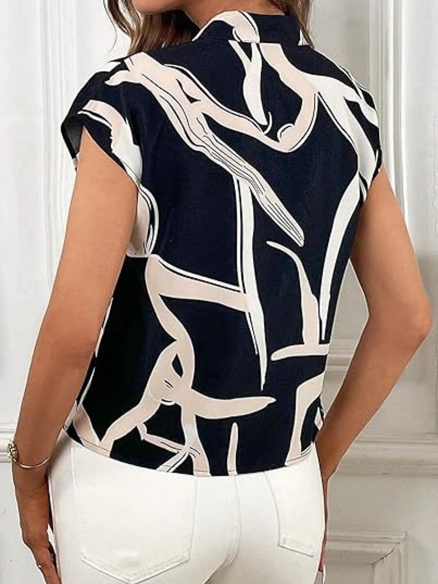 Per donna Camicia Blusa Pop art Moda Informale Manica corta A V Top regolari Giornaliero Stampa Con fiocco Nero Bianco Estate del 2025 a $21.99 –P2