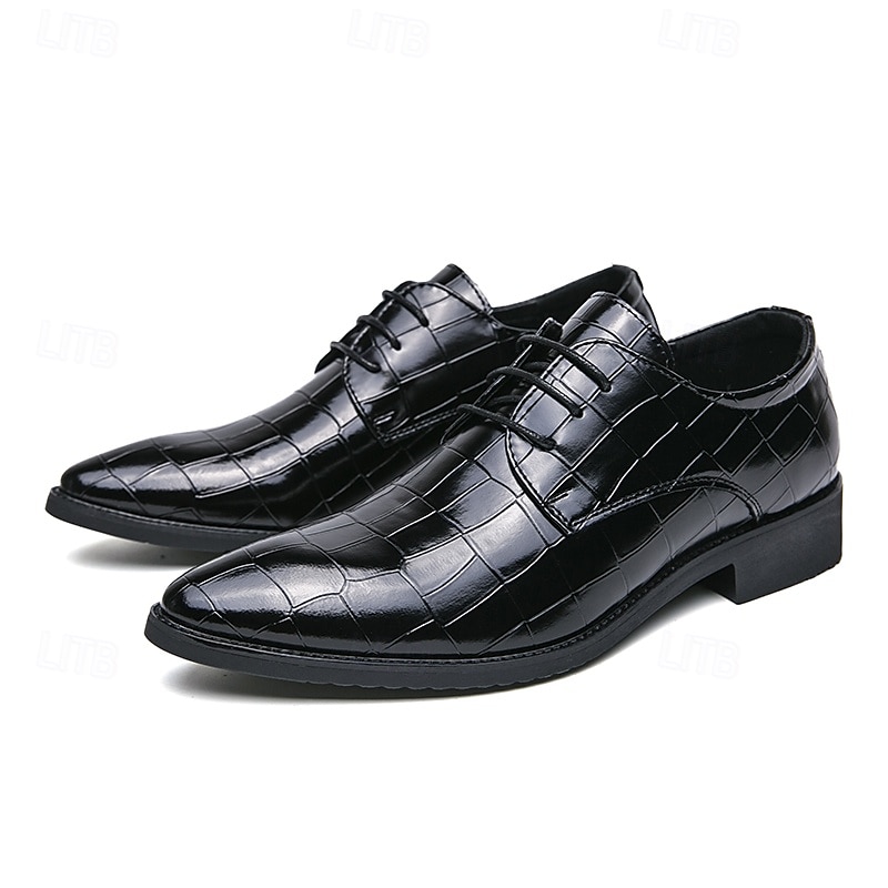Men's Green Crocodile Pattern Faux Leather Oxford Shoes - Stylish Lace-Up Dress Shoes for Formal Events, Business and Weddings 2025 - GBP £34 –P3