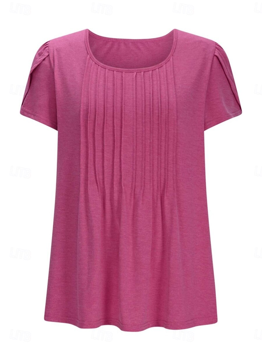 Women's T Shirt Plain Fashion Modern Casual Short Sleeve Crew Neck Regular Tops Daily Weekend White Wine Summer Spring 2025 - $24.99 –P6