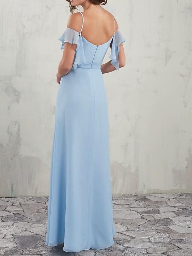 Linea-A Vestito da damigella A V / Con bretelline / Senza spalline Manica corta Elegante Lungo Chiffon / Elastene con A pieghe / Con balze / Drappeggio 2022 del 2025 a $162.99 –P2