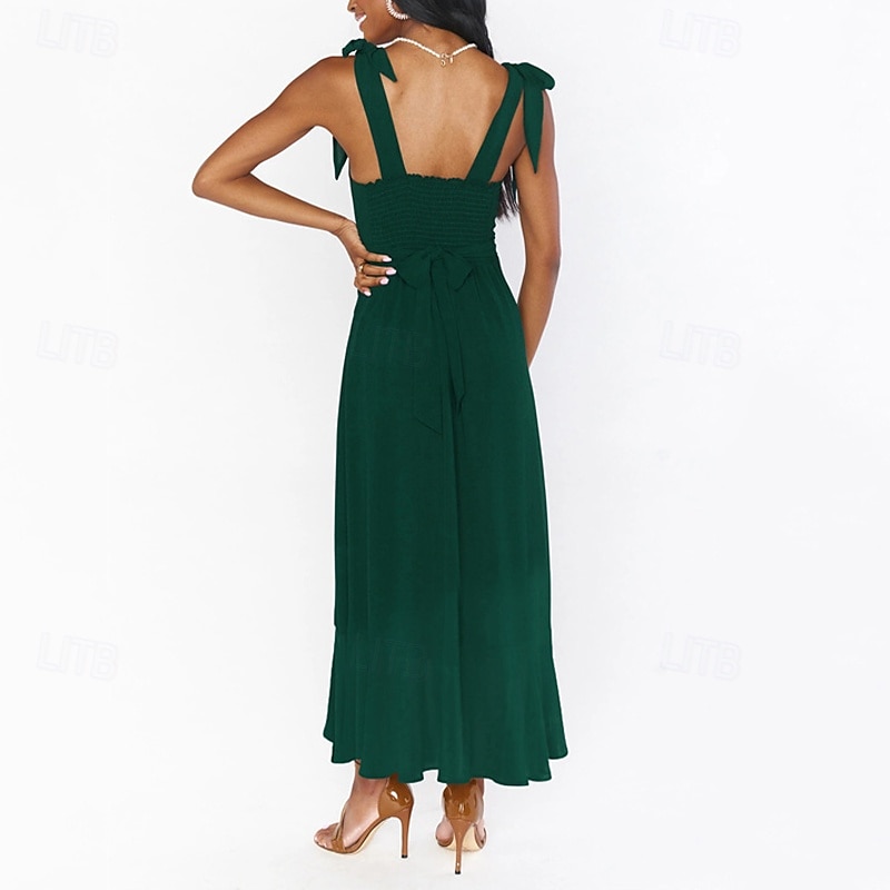 Dámské Dlouhé šaty Maxi šaty Šaty na promoci Áčkové šaty Letní šaty Cami šaty Elegantní stylové Dovolená Denní Rande Běžný Bez vzoru Bez rukávů Hranatý Černá Bílá Světle zelená Světlá růžová Léto 2025 - $36.99 –P13
