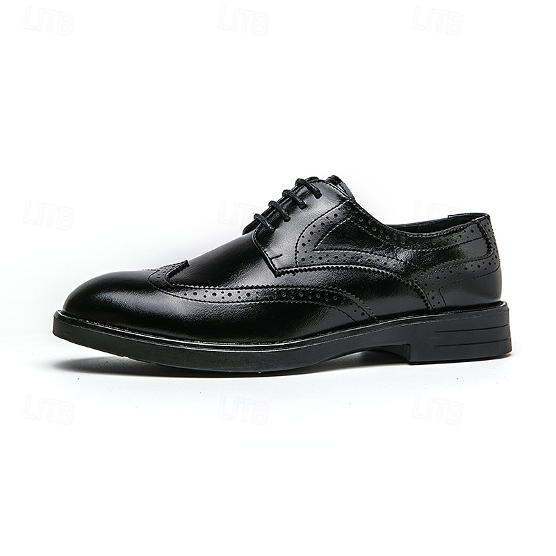 Herren-Oxford-Schuhe im Brogue-Stil mit Flügelkappe aus Kunstleder – klassisches Schnürdesign für formelle Anlässe, Business und Hochzeiten 2025 - $46.99 –P3