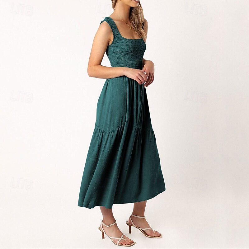 Femmes Robe Midi Robe de remise des diplômes Robe Décontractée Robe trapèze Robe d'été Élégant Occasionnel Vacances Quotidien Date Coupe régulière Uni Sans manches Col Rond Noir Blanche Vert Claire de 2025 ? $29.99 –P6