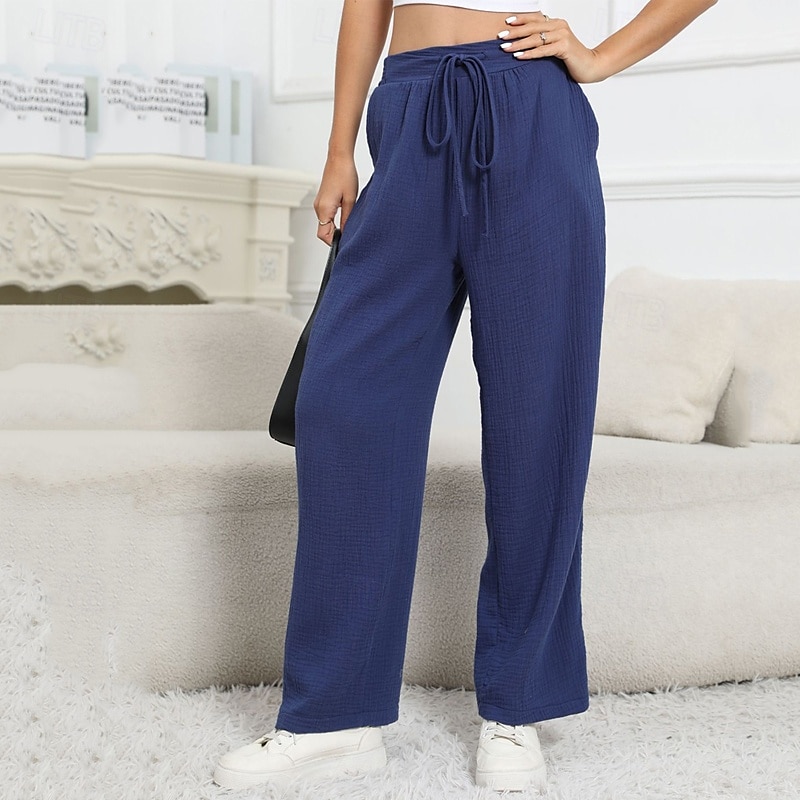 Femmes Pantalon en coton et lin Pantalons Léger Occasionnel Longueur complète Taille Basse Uni Avec Poches Cordon de serrage Respirabilité Confortable Non Elastique Décontracté Quotidien Week-end de 2025 ? $19.99 –P4