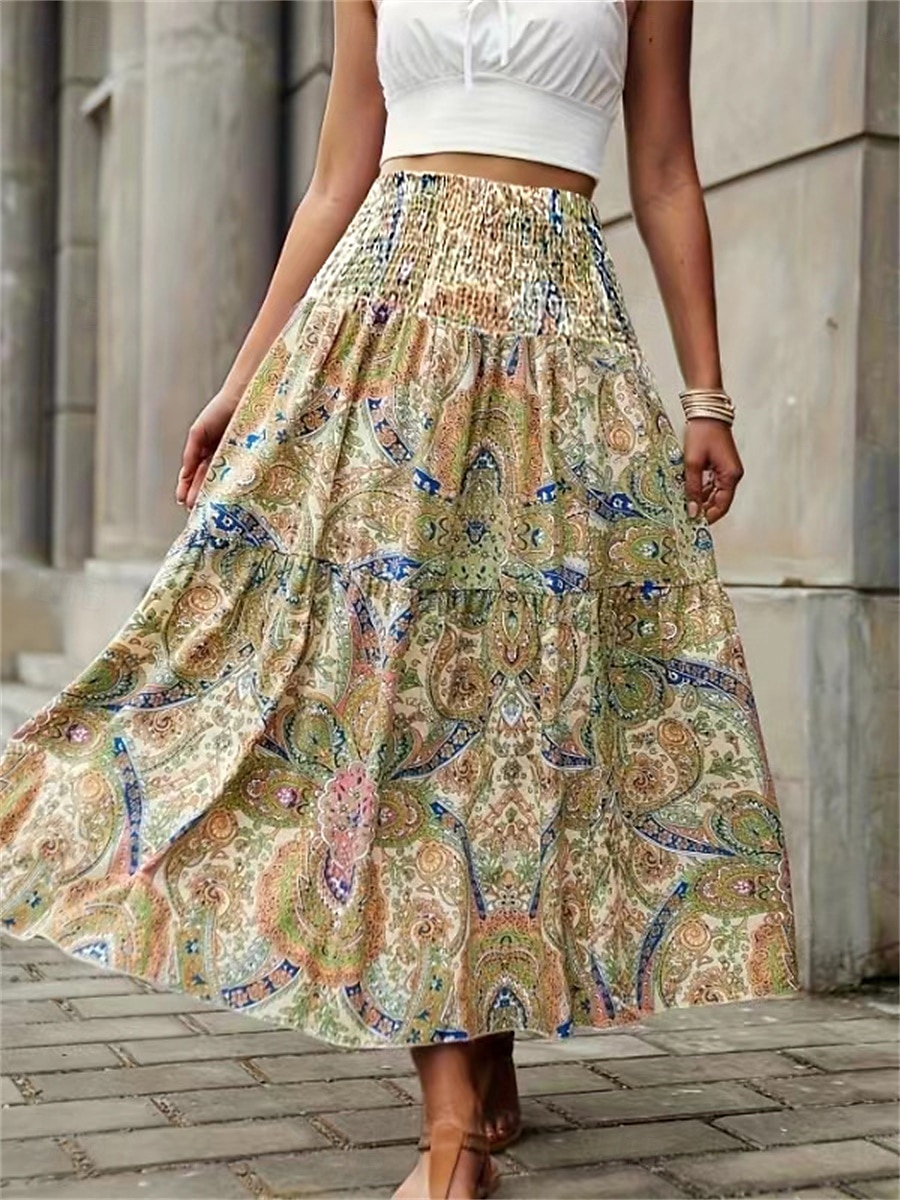 Damen Rock A-Linie Modisch Brautkleider schlicht Midi Mittlere Taillenlinie Röcke Geometrisch Bedruckt Mikro-elastisch Strasse Täglich Wein Gelb Sommer Polyester 2025 - $23.99 –P1