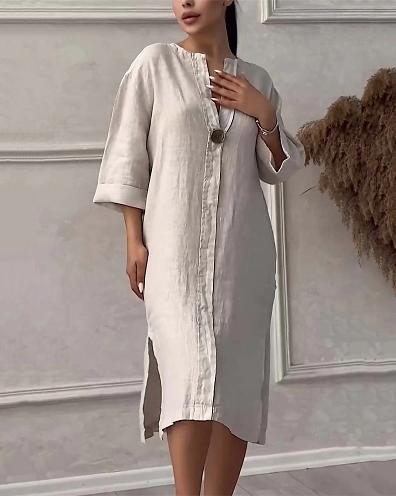 Damen Langes Kleid Maxikleid Leinen-inspirierte Kleider Freizeitkleid Stilvoll Lässig Urlaub Täglich Date Normale Passform Einfach Langarm V Ausschnitt Schwarz Hellgrün Rosa Rote Sommer Frühling 2025 - $26.99 –P2