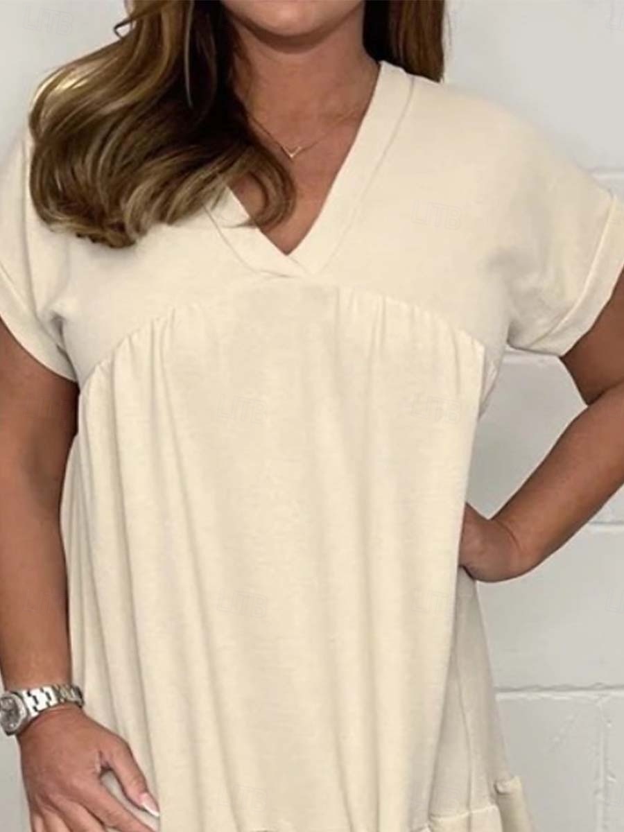 Femmes Robe Longue Maxi Robe Robes inspirées du lin Hawaïen Coupe régulière Manche Courte Col en V Vert Claire Abricot Été Printemps de 2025 ? $32.99 –P2