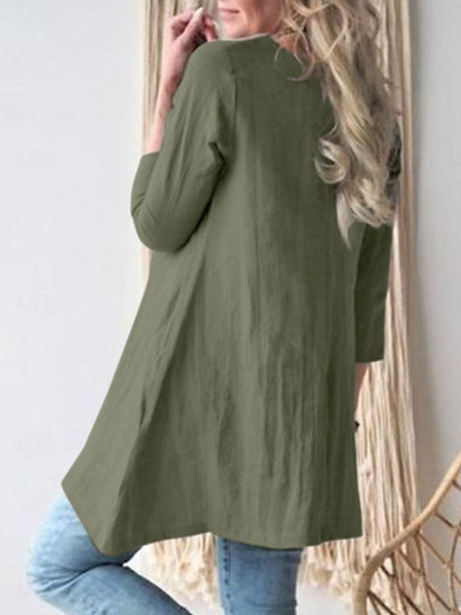Damen Minikleid Baumwoll-Leinen-Kleider Freizeitkleid Stilvoll Basic Lässig Urlaub Täglich Lässiger Schnitt Einfach Dreiviertelarm Rundhalsausschnitt Grün Khaki Dunkelblau Sommer Frühling Herbst 2025 - $16.99 –P13