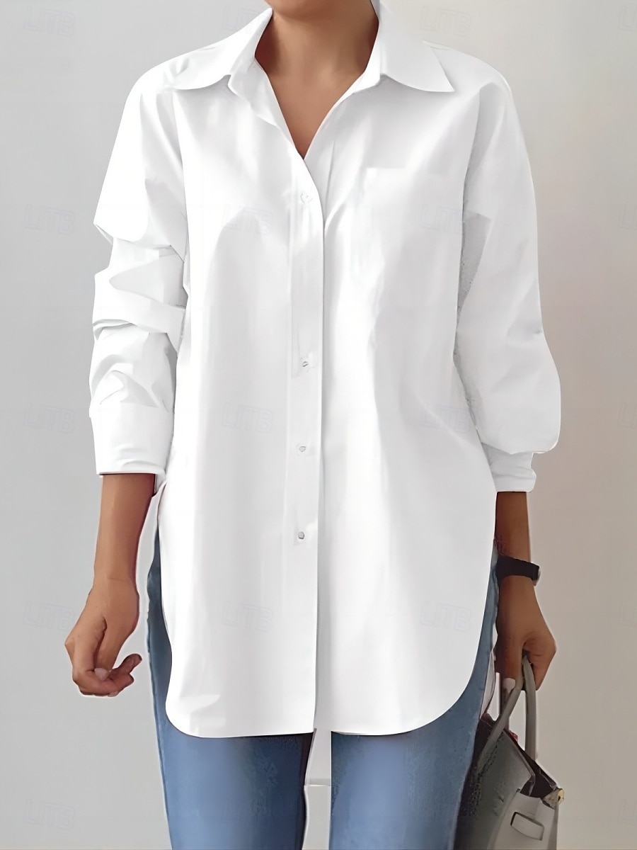 Dame Skjorte Bluse Helfarge Stilfull Fritid Langermet Skjortekrage Vanlige topper Daglig Knapper Hvit Rosa Kakifarget Sommer Vår 2025 - $29.99 –P1