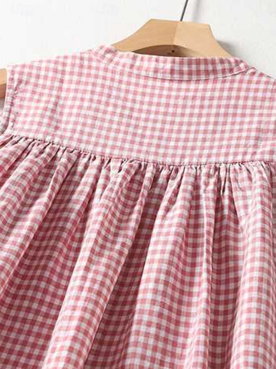 Mujer Vestido maxi Vestidos de lino y algodón Vestido informal Vestido de Tanque Vestido largo de algodón Básico Casual Vacaciones Diario Ajuste regular Plaid Sin Mangas Escote en Pico Rojo Verano 2025 - $36.99 –P12