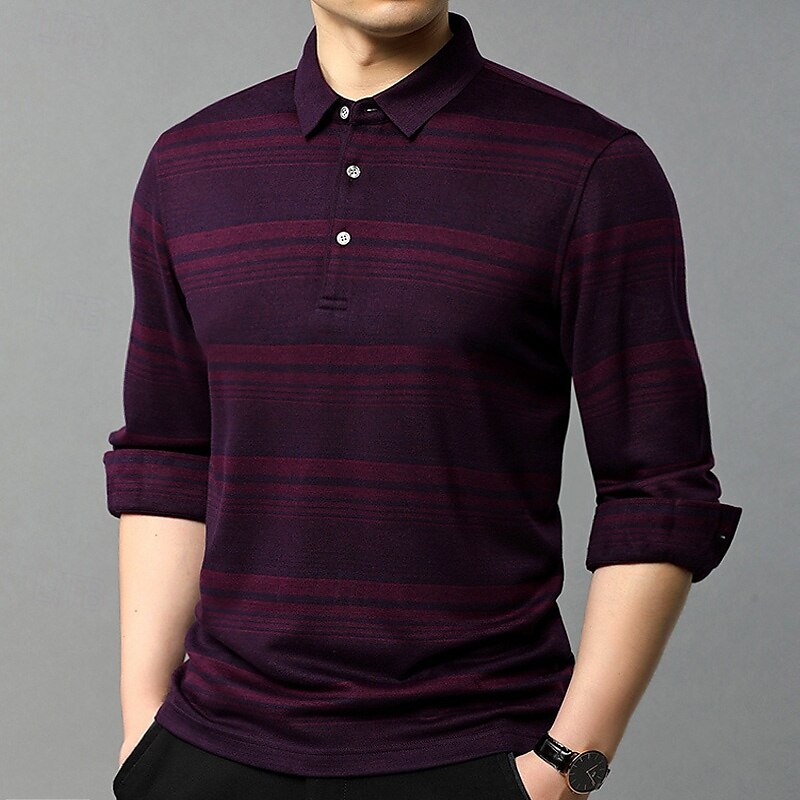 Men's Wool Lyocell Blend Business Casual Classic Long Sleeve Vintage Fashion Striped Buttons Spring Fall Dark Red Dark Green 2025 - $68.99 –P10