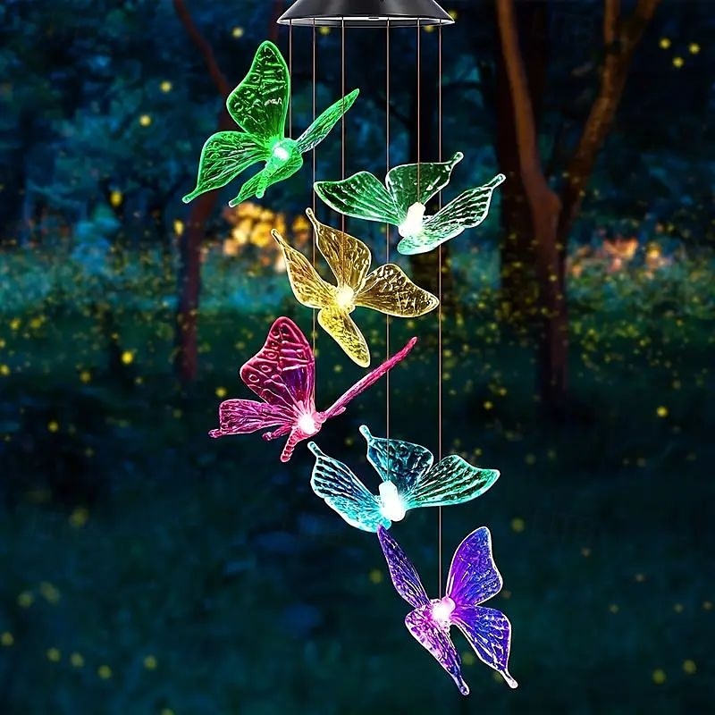 solenergi vindklokker led utendørs strenglys 6led flerfarget engel kolibri ugle sommerfugl form eventyrlys 2026 - $20.99 –P12