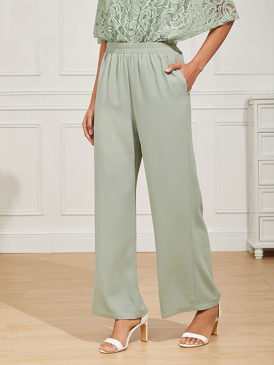 Mujer Perneras anchas Chinos Básico Longitud total Alta cintura Plano Bolsillo Cintura elástica Confortable Suave Cómodo Microelástico Formal Boda Verde grisáceo Verano Primavera Ajuste regular 2025 - $59.99 –P2