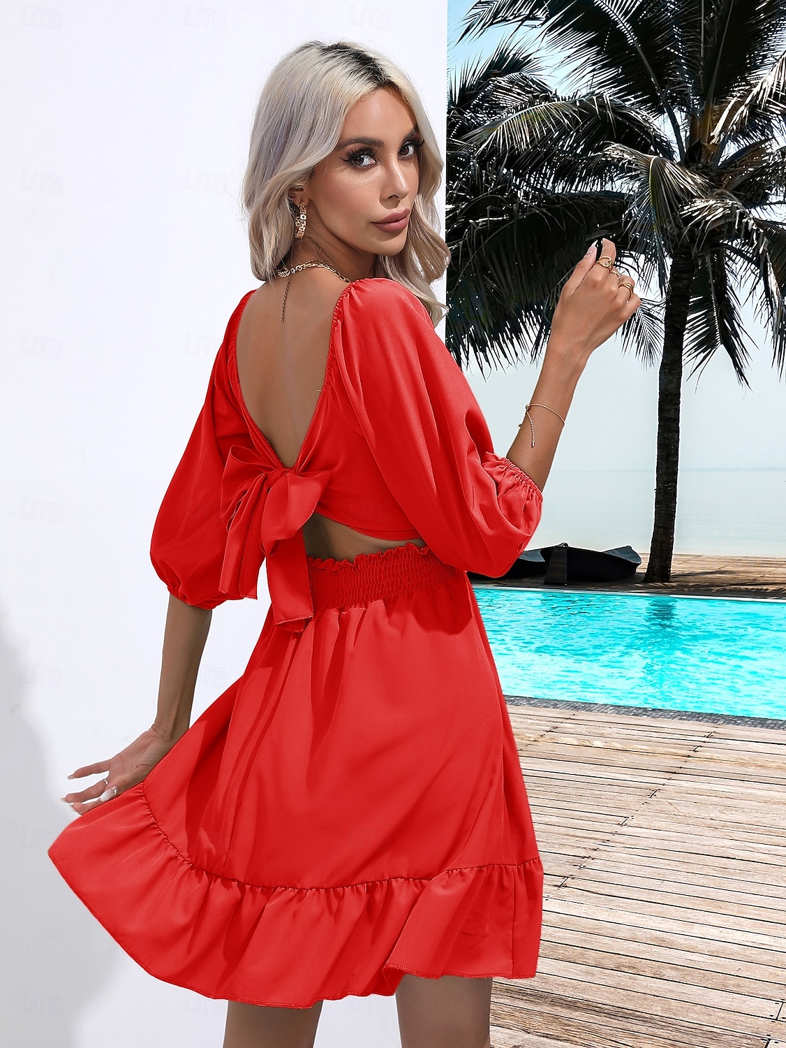 Valentýn Dámské Běžný Mini šaty Boho Chic šaty Áčkové šaty Čechy stylové Klasické Lucerna rukáv Dovolená Párty Denní Tvarovaný potah Bez vzoru Bez rukávů Hranatý Černá Bílá Světlá růžová Rubínov 2025 - $28.99 –P13