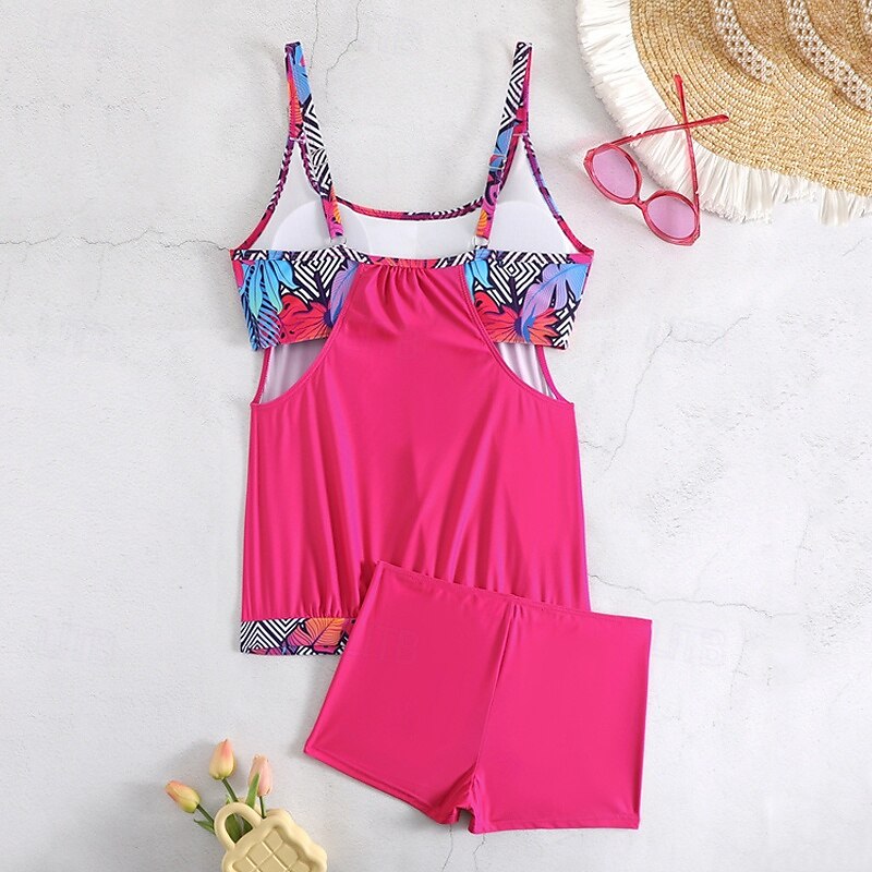 Women's Tankini Two Piece Swimsuit Racerback Swimwear Swimwear Light Pink Black / White Breathable Quick Dry Lightweight Sleeveless - Swimming Surfing Beach Summer Spring Plus Size 2025 - $26.99 –P12