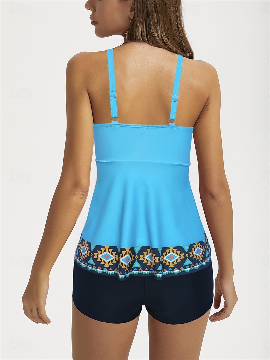 Dam Badkläder Bikini 2 st Pojkeben Baddräkt Öppen rygg Hög midja Smal Semester Standkläder Grafisk U-hals Ärmlös Baddräkter 2025 - $29.99 –P3