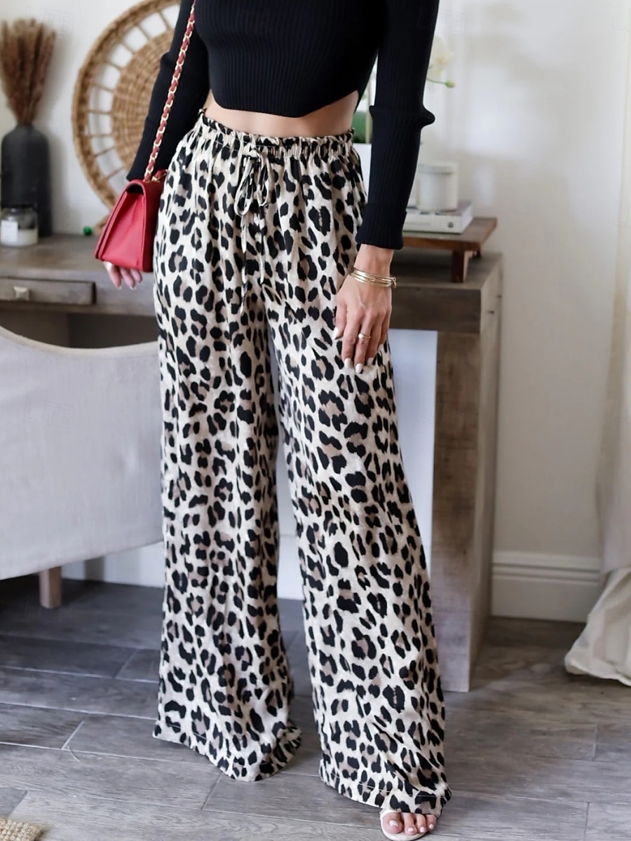 Dam Brett skaft Kinesiska Mode Streetwear Fullängd Hög midja Leopard Ficka Elastiskt midjeband Bekväm Mjuk Microelastisk Utomhus Gata Leopard Sommar Vår Höst Normal 2025 - $22.99 –P3