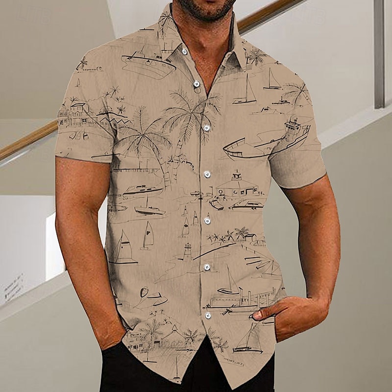 Bărbați Copac de cocos graffiti Plante tropicale Cămașă Cămașă hawaiană Cămașă Aloha Manșon scurt Cămașă Răsfrânt Modă Designer Casual În aer liber Stradă Casual Alb Galben Verde Deschis Imprimeu S M 2025 - $24.99 –P4