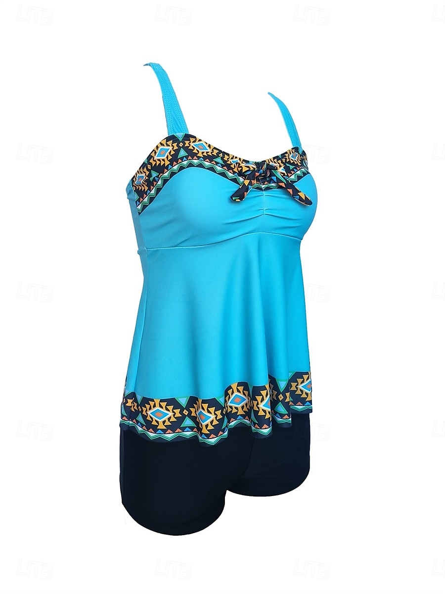 Dam Badkläder Bikini 2 st Pojkeben Baddräkt Öppen rygg Hög midja Smal Semester Standkläder Grafisk U-hals Ärmlös Baddräkter 2025 - $29.99 –P5