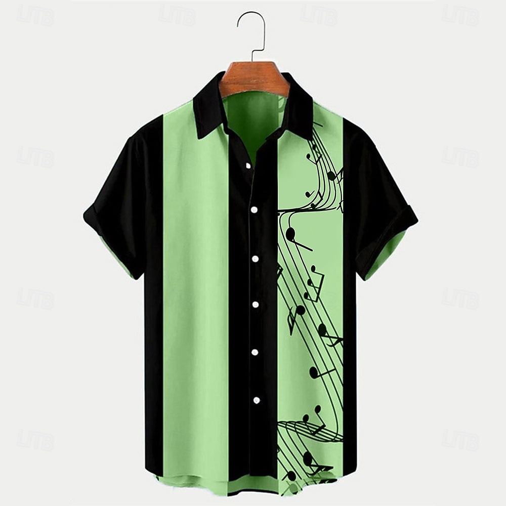 Men's Musical Notes Summer Shirt Bowling Shirt Button Up Shirt Short Sleeve Fashion 1950s Casual Daily Music Festival Summer Turndown Print Blue Black Pink Green 2026 - $25.99 –P5