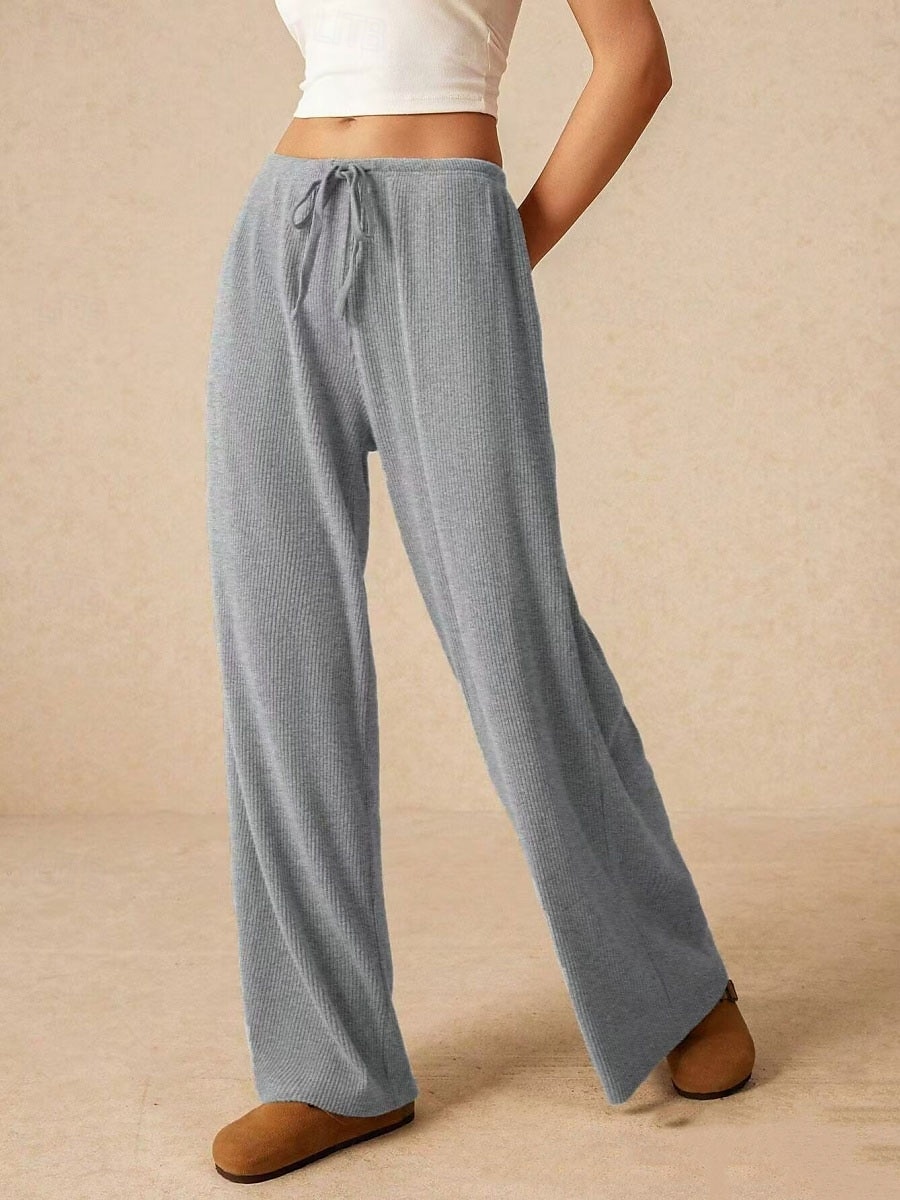Mulheres Perna larga chinês Moda Roupa de rua Comprimento total Cintura Alta Tecido Cintura elástica Confortável Macio Micro-Elástica Ao ar livre Rua Cinzento Claro Preto Verão Primavera Normal de 2025 por R$161.18 –P1