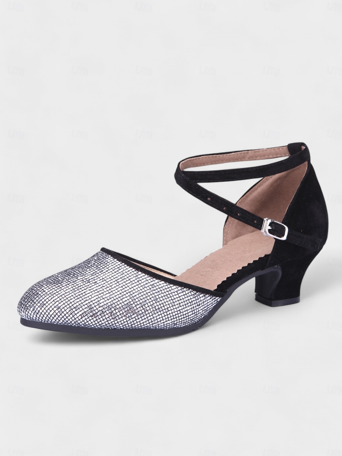 blaue und silberne Glitzer-Tanzschuhe mit überkreuzten Riemen – niedriger Absatzkomfort für Gesellschaftstanz und Bühnenbekleidung 2025 - $32.99 –P1
