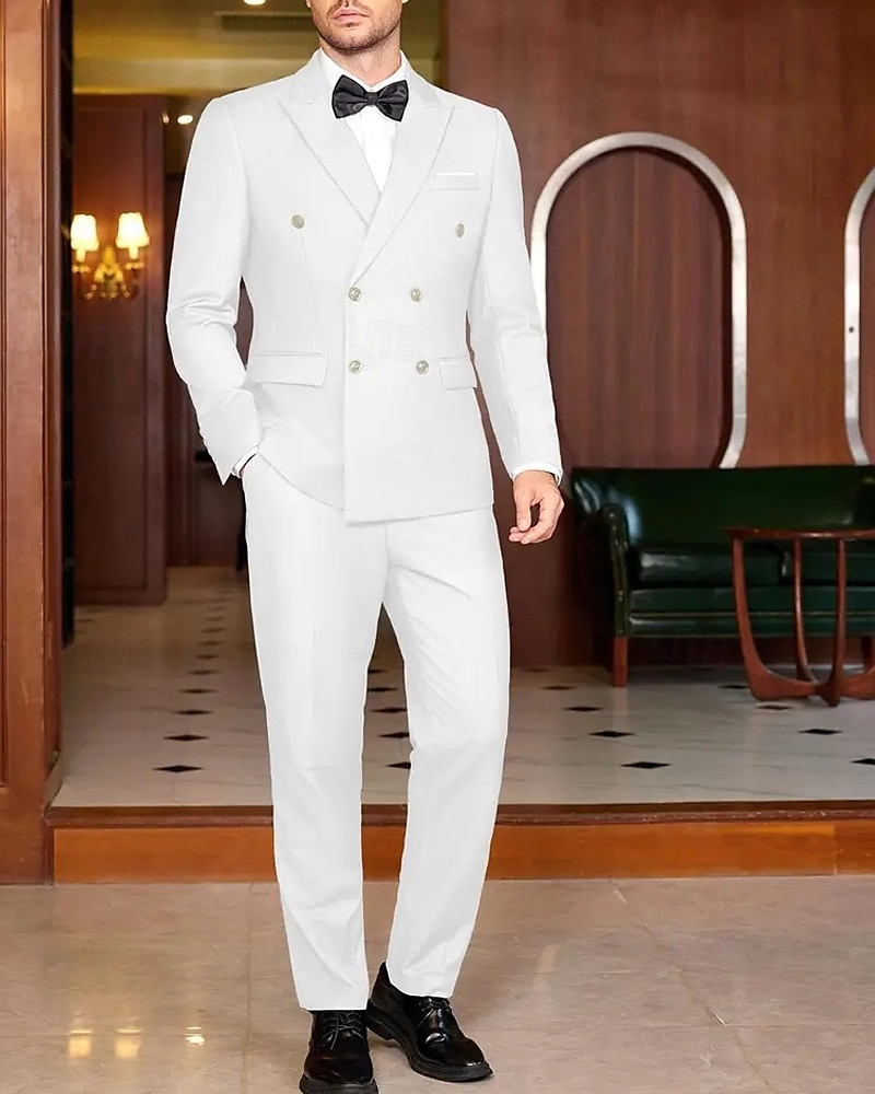 Herren Abschlußfeier Set Blazer Geschäft Cocktailparty Hochzeitsfeier Mode Lässig Frühling & Herbst Polyester Einfarbig Knöpfe Tasche Bequem Einreihig Blazer Schwarz Weiß 2025 - $88.99 –P2