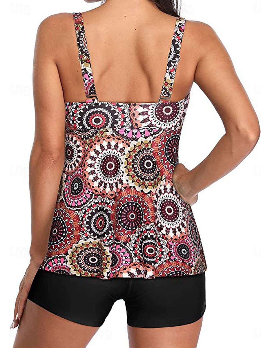 Dames Zwemkleding 2 stuks Jongen been Zwempak Blote rug Hoge taille Slank Vakantie Strand Kleding Grafisch V-hals Mouwloos Badpakken 2025 - $29.99 –P2