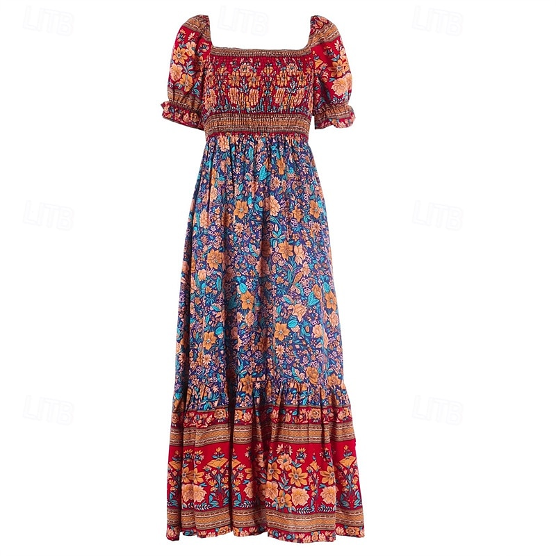 Női Hosszú ruha Maxi ruha hétköznapi ruha A vonalú ruha nyári ruha Boho ruha Elegáns Stílusos Etno Vakáció Napi Randi Normál Virágos Rövid ujjú Aszimmetrikus Világoszöld Rubin Medence Lóhere Nyár 2025 - $26.99 –P12