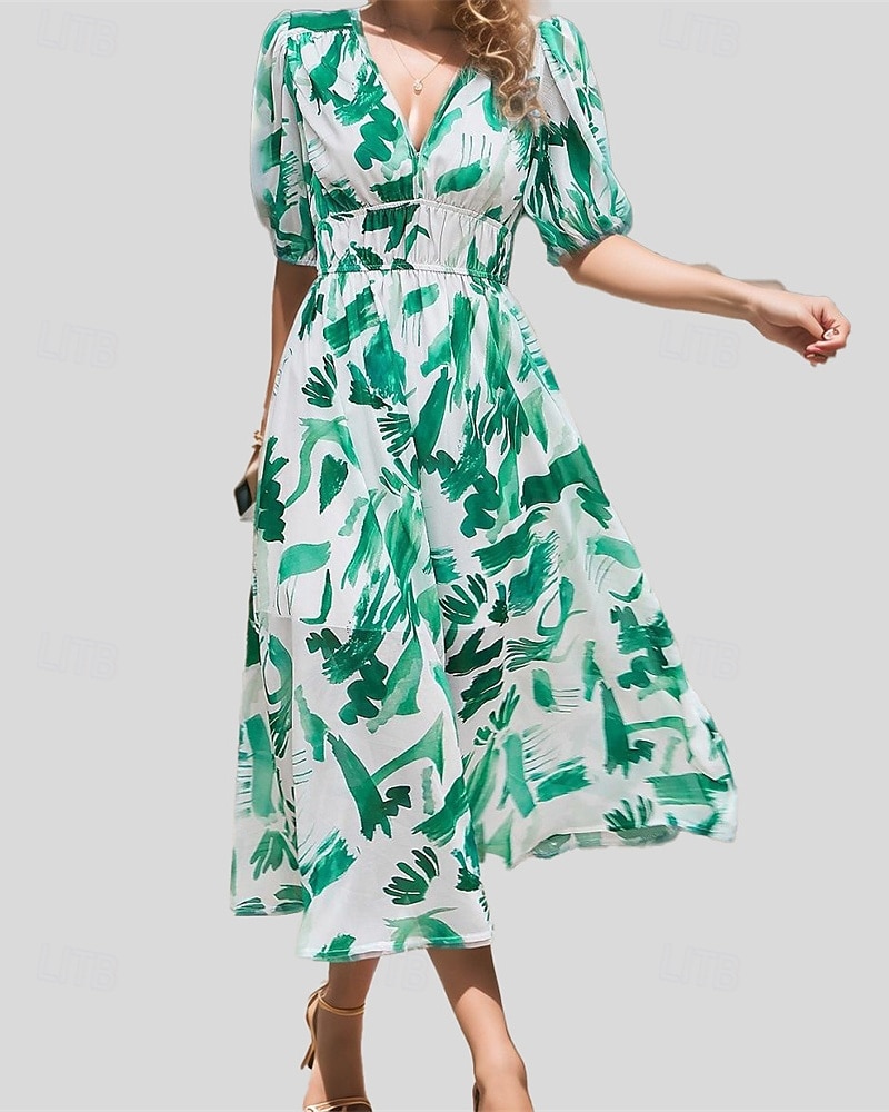 Dam Långklänning Maxiklänning Vardagsklänning A linjeklänning Blommig klänning Sommarklänning Elegant Stylish Semester Dagligen Datum Normal Blommig Kortärmad V-hals Svart Rodnande Rosa Blå Grön 2025 - $28.99 –P4