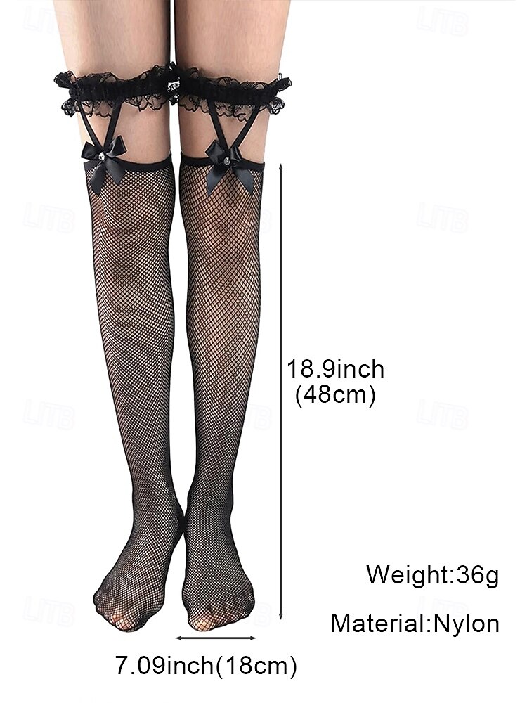 Women's Sexy Fishnet Stockings with Lace and Bow Details – Gothic Style Thigh-High Socks for Cosplay, Parties and Lingerie Outfits 2025 - $11.99 –P5