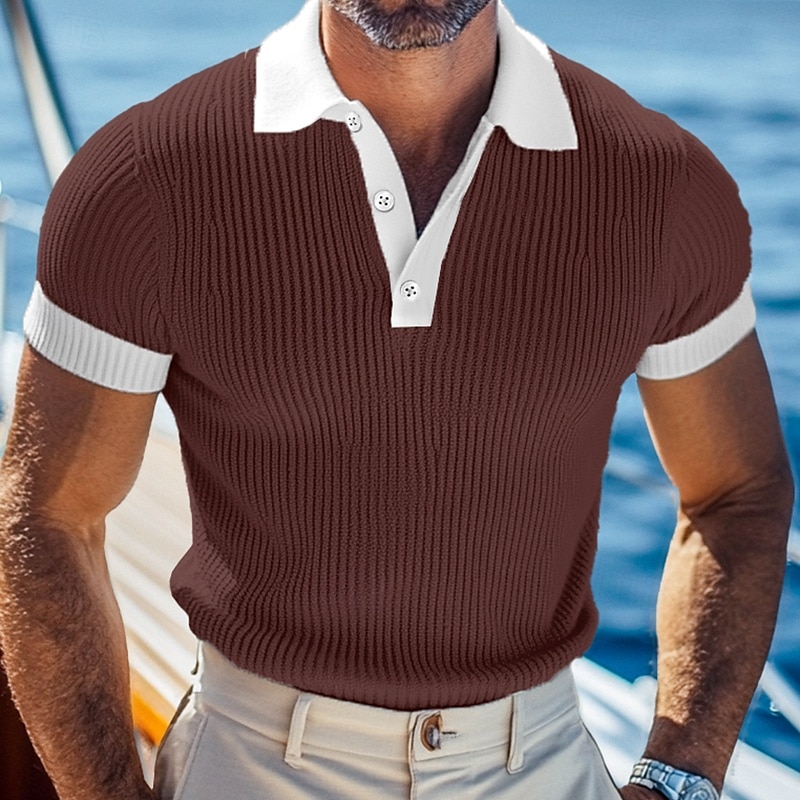 Męskie Koszula golfowa dzianinowe polo Biznes Codzienny Klasyczny Krótki rękaw Urlop Moda Kolorowy blok Guziki Dzianiny Lato Wiosna Regularny Biały Burgundowy Khaki Szary Jasnoniebieski Koszula 2025 - $22.99 –P7