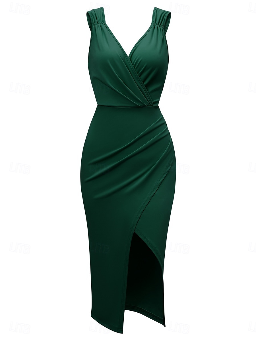 Robe Midi Femme Robe d'Été Uni Robe Bodycon Hors des Épaules Robe Semi-Formelle Invité de Mariage Cocktail Soirée Ajustement Normal Graphique Sans Manches Col V Noir Vert Bleu Clair de 2025 ? $32.99 –P16