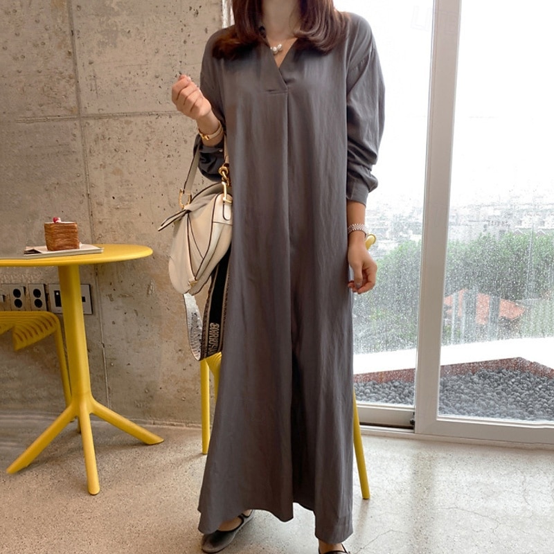 Women's Long Dress Maxi Dress Linen-feel Dresses Faux Cotton Linen Shift Dress Shirt Dress Stylish Casual Daily Vacation Date Regular Fit Plain Long Sleeve Lapel Black Wine Khaki Army Green Summer 2026 - $31.99 –P9