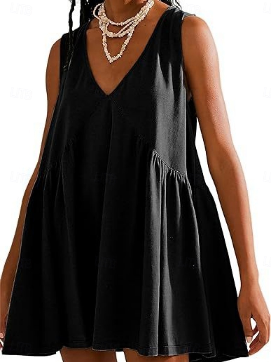 Pentru femei Rochie Mini Rochie casual Rochie Tip Maieu Stilat De Bază Casual Vacanță Zilnic Fit regulat Simplu Fără manșon În V Negru Albastru piscină Vară Primăvară 2025 - $23.99 –P1