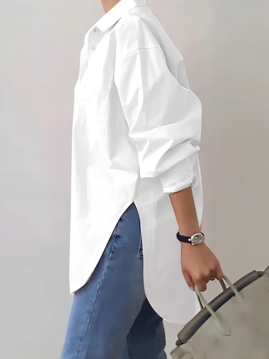 Dame Skjorte Bluse Helfarge Stilfull Fritid Langermet Skjortekrage Vanlige topper Daglig Knapper Hvit Rosa Kakifarget Sommer Vår 2025 - $29.99 –P2