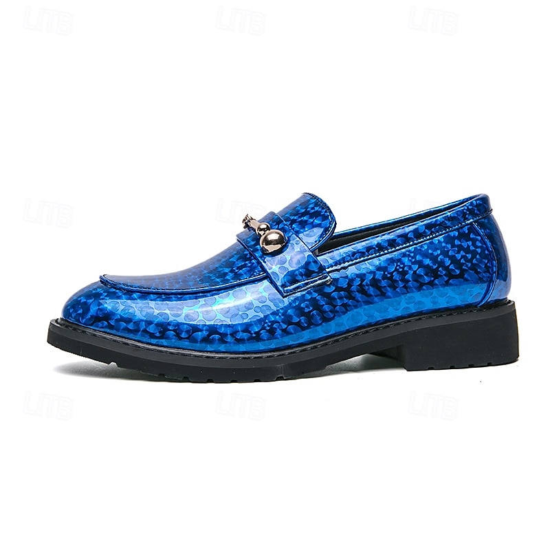mocassini da uomo in similpelle blu metallizzata con catena dorata decorativa – scarpe slip-on alla moda per occasioni formali e da festa del 2025 a $46.99 –P5