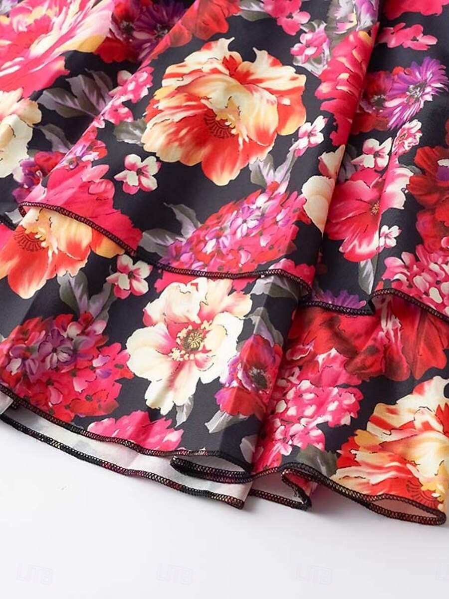 Dames Mini-jurk Casual jurk A lijn jurk Stijlvol Casual Vakantie Dagelijks Normale pasvorm Bloemig 3/4 mouw V-hals Zwart Rood Zomer Lente 2025 - $27.99 –P6