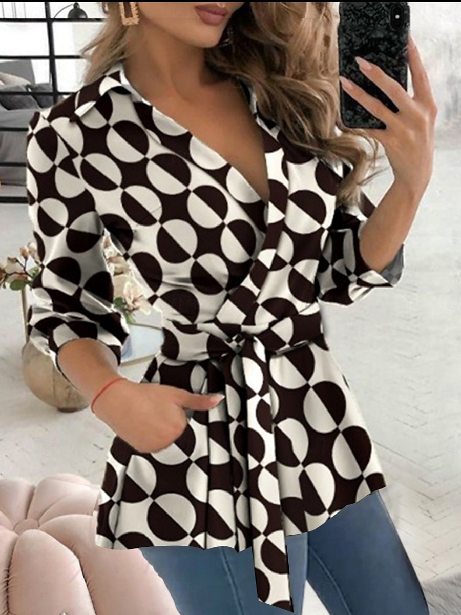 Women's Shirt Blouse Geometric Butterfly Letter Stylish Casual Long Sleeve V Neck Regular Tops Daily Buttons Pocket Black White Blue Green Summer Spring 2025 - $29.99 –P6