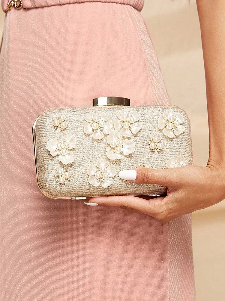 Women's 3D Floral Clutch with Pearl Accents and Gold Chain – Stylish Evening Bag for Weddings, Parties and Formal Occasions Silver Black Gold 2025 - $32.99 –P4