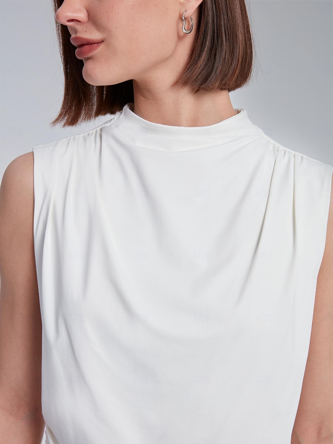 Per donna Tinta unica Vacanza Ufficio Lavoro Senza maniche Nero Bianco Arricciato A lupetto Senza Maniche Elegante Casual Quotidiano Collo Alto Estate Primavera del 2025 a $4.99 –P5