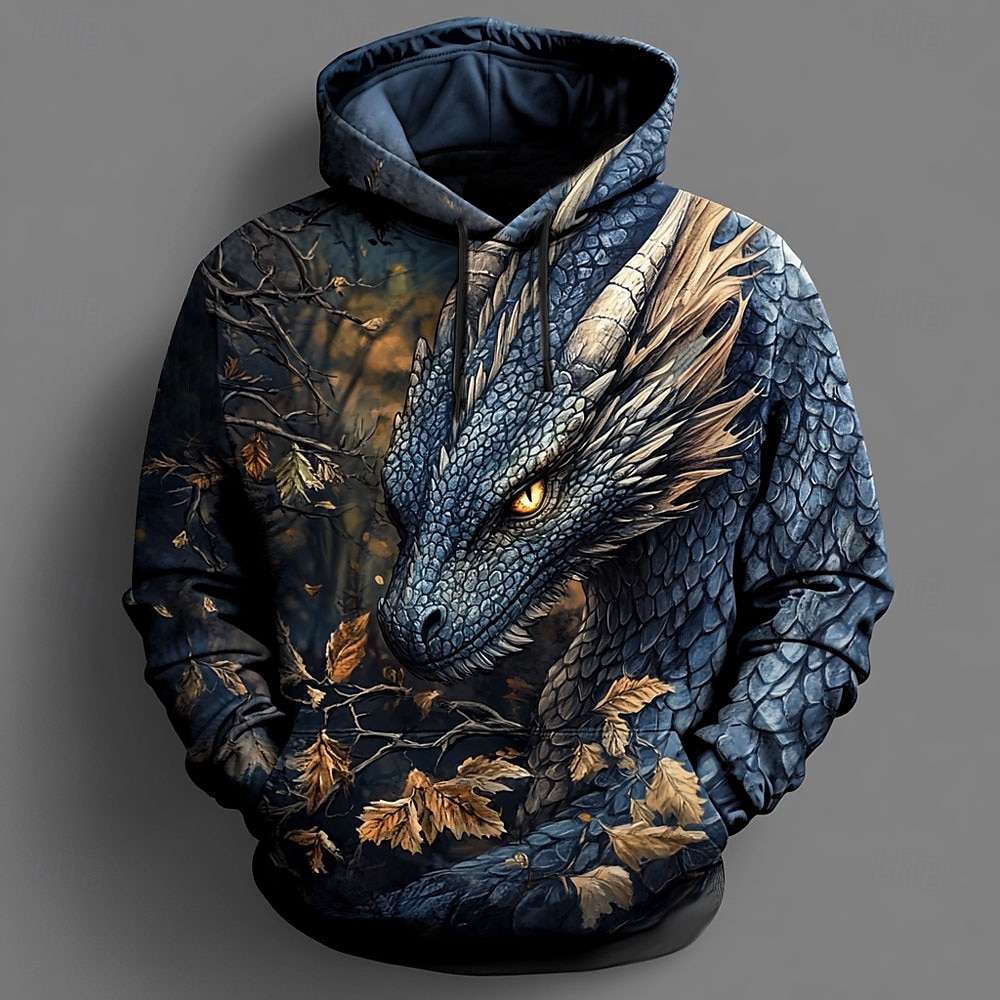 Homens Dragão Moletons Moletom Casacos Manga Longa Moletom com capuz Gola Redonda Moda Impressão 3D Festa Feriado Streetwear Preto Azul Com Cordão Outono Inverno Designer de 2025 por $29.99 –P5