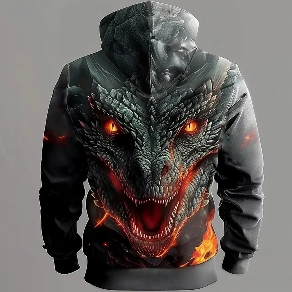 Hombre Dragón Sudaderas Sudadera Abrigos Sudadera con capucha Cuello Barco Fresco Impresión 3D Discoteca Ropa de calle Negro Correa Otoño Invierno Diseñador 2025 - $29.99 –P2