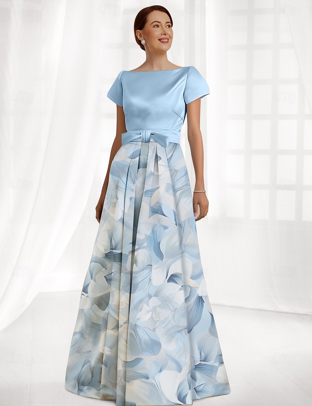 A-Line Floor Length Wedding Guest Dress Formal Dresses Flare Dress Mother of the Bride Dress Short Sleeve Cowl Neck Elegant Formal Wedding Guest Satin with Bow(s) Pleats 2026 - $172.99 –P1