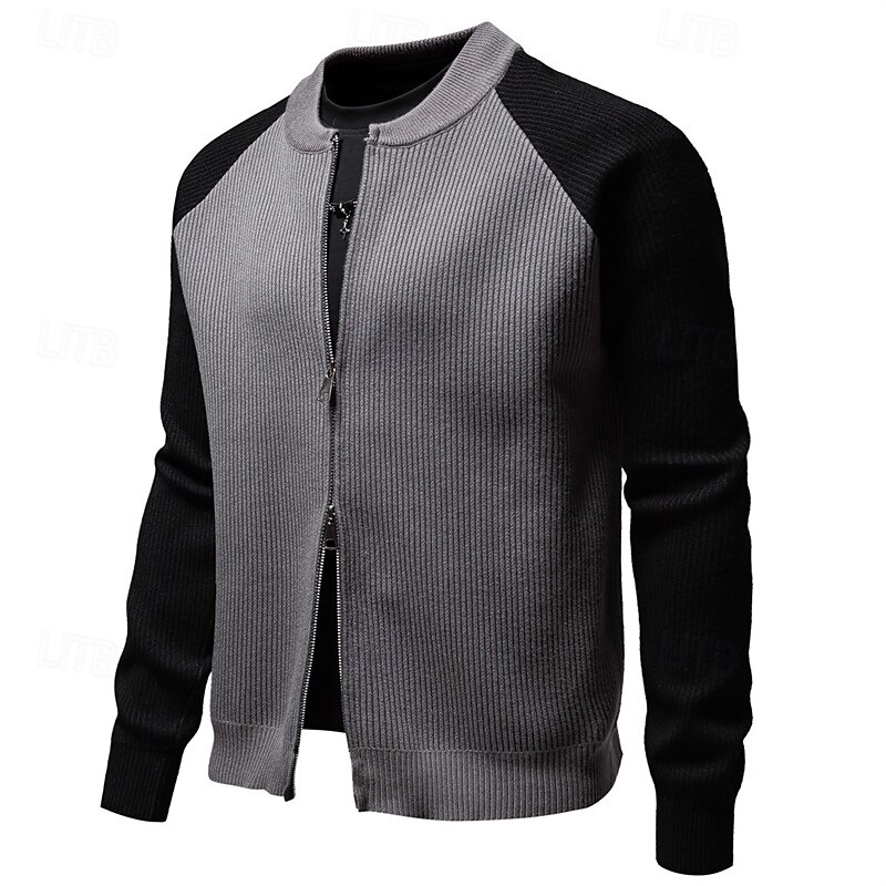 Herren übergangsjacke Collegejacke Täglich Tasche Ganzjahres Farbblock Mode Stehkragen Regulär Schwarz Weiß Grau Jacken 2025 - $49.99 –P14